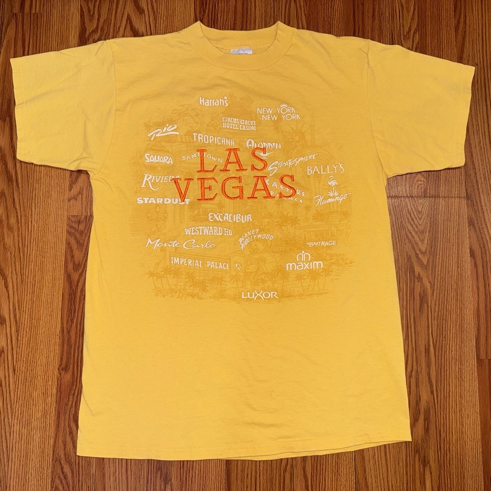 Vintage Y2K Las Vegas Short Sleeve Yellow TShirt Tultex Size L